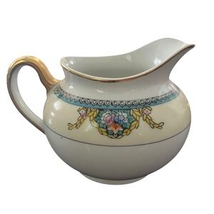 VTG Meito China Blue Multicolor HandPainted Floral Pitcher Creamer 3.5" Tall
